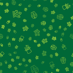 Set line Magic stone, hat and Skull on seamless pattern. Vector