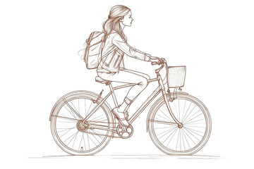 Obraz premium Young woman rides bicycle on a sunny day while enjoying the fresh air in a vibrant urban environment