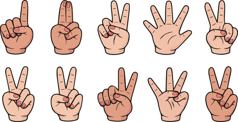 Create a kinds of deferent finger style vector art with white background.