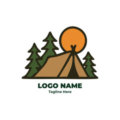 Trekking trip logo for camping hiking outdoor badge trail adventure nature forest journey wilderness emblem tent gear explorer symbol design branding

