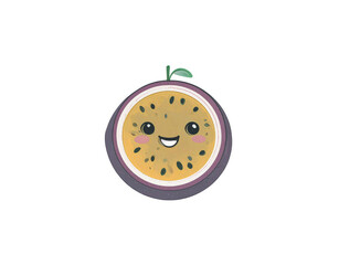 Fototapeta premium Smiling Passion Fruit Slice with a Single Leaf and Visible Seeds