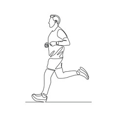 Continuous single line drawing of male runner athlete running sport sketch art editable stroke vector illustration