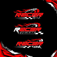 racer team red motorcycle and car stickers gradient racing graphic design
