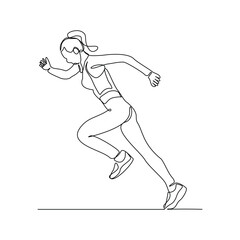 Continuous single line drawing of female runner athlete running sport sketch art editable stroke vector illustration