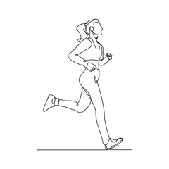 Continuous single line drawing of female runner athlete running sport sketch art editable stroke vector illustration