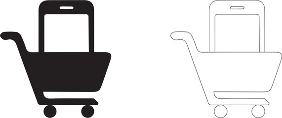 Phone in shopping cart. Online shopping vector icon.