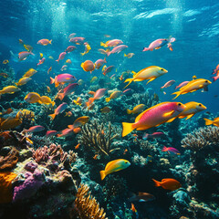 Fototapeta premium A_school_of_colorful_fish_swimming_in_a_coral