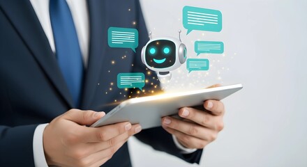Chatbot on Tablet with Speech Bubbles