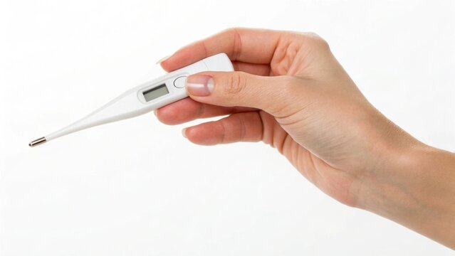 Hand holding a digital thermometer for health monitoring. - Powered by Adobe