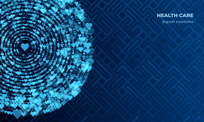 Abstract Background Illustration for Modern Medical and Digital Health Science Themes, Big data and artificial intelligence, machine learning concept, healthcare banner poster navy blue colors