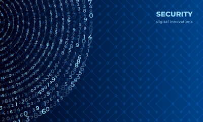 Abstract Background Illustration for Modern Digital Security Science Themes, Big data and artificial intelligence, machine learning concept, safety business banner poster navy blue colors and numbers