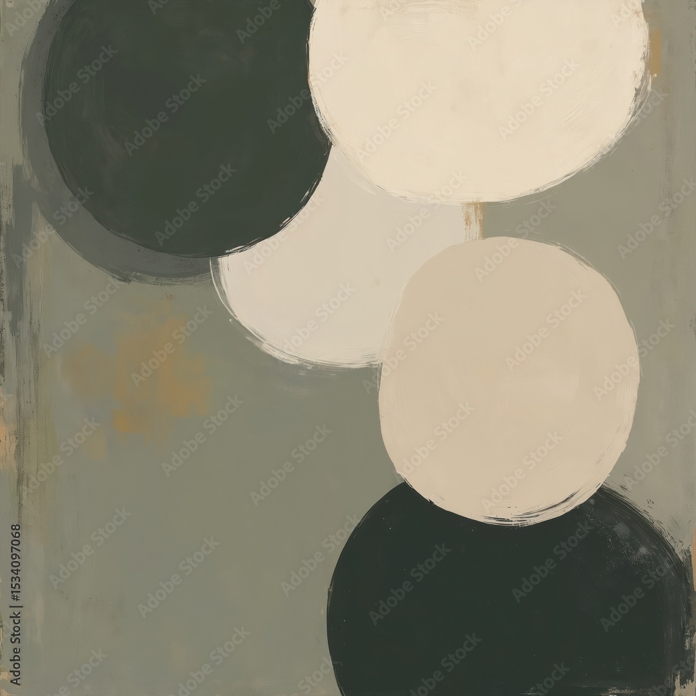 Aufkleber Minimalist abstract painting with overlapping circles, neutral colors. Digital artwork created with generative AI tech. Earthy tones create calm mood. Ideal for modern interior design, background use.