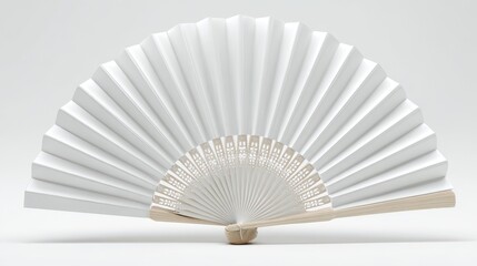 Ultra quality image of mock-up of a white folding hand fan. White background.