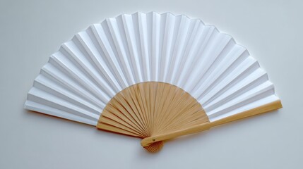Ultra quality image of mock-up of a white folding hand fan. White background.