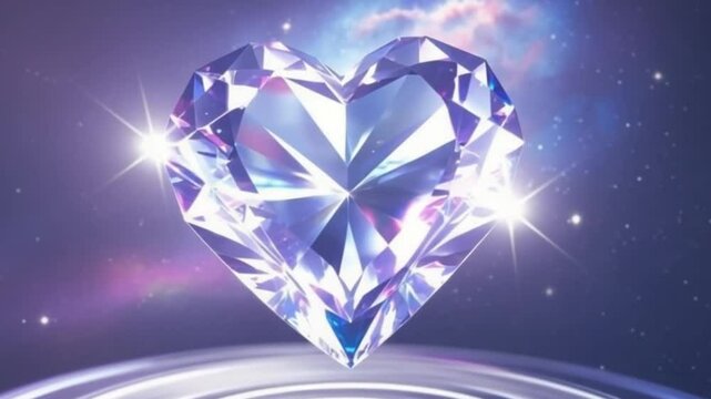 Radiant Crystal Heart Floating in Space &ndash; Pulsing Light Waves in Cosmic Nebula with Ethereal Zero-Gravity Cinematic Zoom 4K video download
