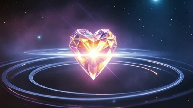 Radiant Crystal Heart Floating in Space &ndash; Pulsing Light Waves in Cosmic Nebula with Ethereal Zero-Gravity Cinematic Zoom 4K video download
