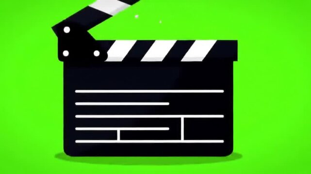 Animated film slate snaps closed on chroma key backdrop&mdash;satisfying clap sound effect implied for post-production audio layering.