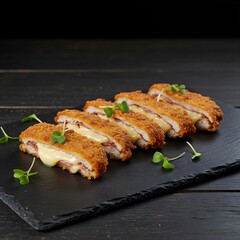 Spanish-style breaded veal fillet stuffed with ham and cheese - Cachopo