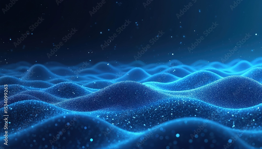 Poster futuristic illustration abstract digital waves. blue background with glowing particles, representing