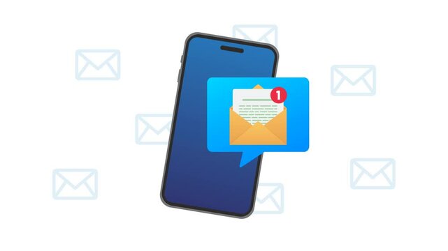 4k animation of Mobile Phone with Email Notification and Message Icon