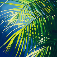 Tropical Palm Leaves Against Clear Blue Sky – Vibrant Summer Nature Background with Green Fronds and Sunshine, Perfect for Vacation, Relaxation, Paradise, and Exotic Travel-Themed Designs








