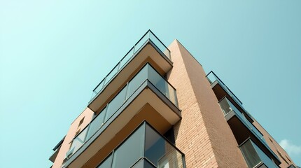 New modern apartment building exterior, facade of a building with glasses in modern residential architecture, expensive luxury real estate or property. Residence balcony view in sunset