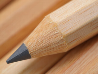 Sharpened Pencil Tip Macro Close-up on Wooden Surface Detail