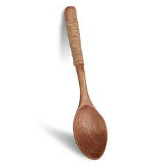 Wooden spoon with shadow isolated on white background.