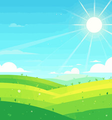 Fototapeta premium Lush Green Hills Under Sunny Skies