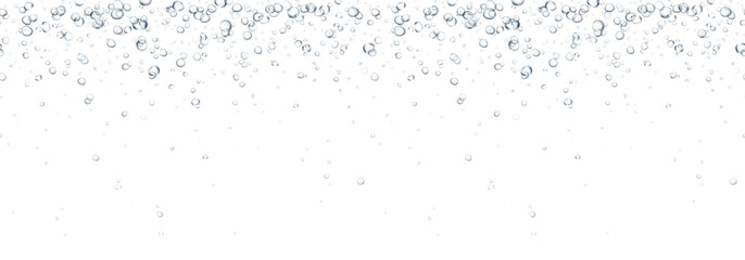 Bubbles underwater texture isolated on white background. Vector air, gas or oxygen under water. Realistic fizzy drink, soda effect seamless pattern