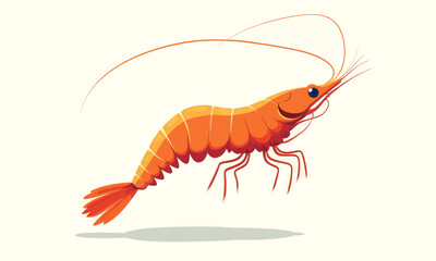 Playful Shrimp on Water, Orange and Red, Happy Seafood Illustration