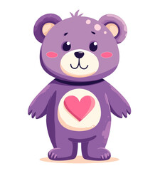 Fototapeta premium Purple Teddy Bear with Heart, Standing, Happy