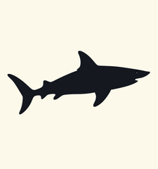 Obraz premium Silhouette Shark Swimming in Dark Ocean Depths