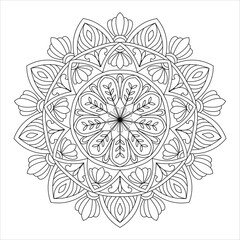 Beautiful Mandala Coloring Page - Intricate Mandala Design for Adult Coloring Book - Detailed Mandala Pattern with Floral Elements for Stress Relief and Mindful Coloring Experience