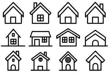 Fototapeta premium Collection of simple black and white house icons representing real estate concepts