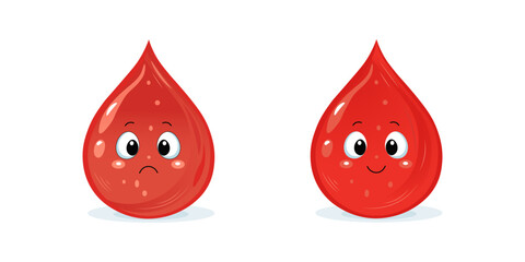 Acartoon blood drop character for medical or educational projects, symbolizing donation, care for health, and a positive attitude toward medicine.