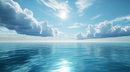 Obraz premium Azure Expanse of Water Under the Warm Sunlight and Soft Clouds