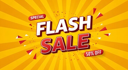Flash Sale Shopping day poster or banner with 3D text on orange background. Flash Sale banner template design for social media and website. Special Offer Flash Sale campaign or promotion