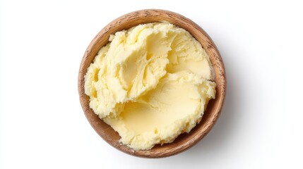 Fototapeta premium Ultra quality image of top view of fresh shea butter alone on a white background.