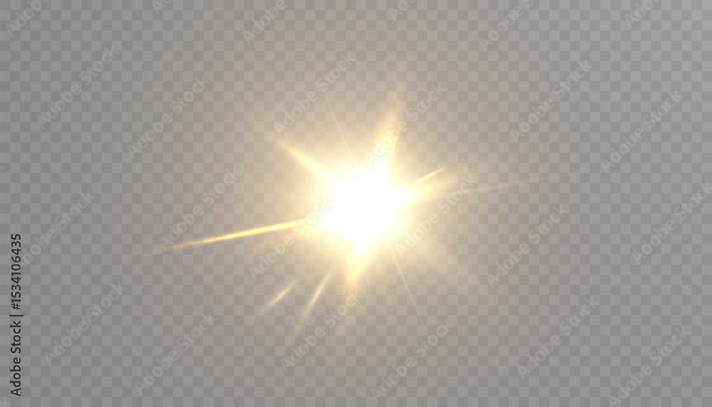 Aufkleber bright golden burst of light with rays and highlights on transparent background. energetic visual li