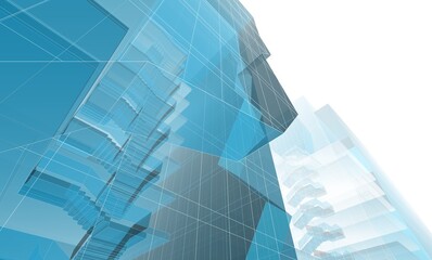 Perspective view of modern architecture 3d illustration
