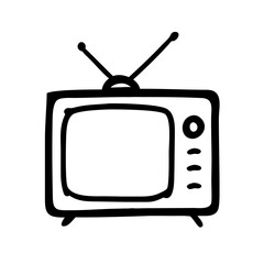 Vintage television vector sketch with antenna and grainy shading