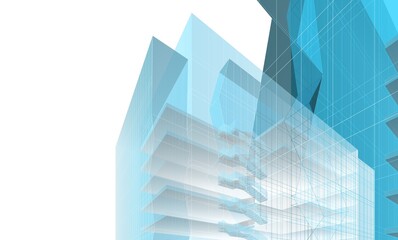 Perspective view of modern architecture 3d illustration