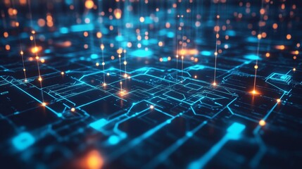 Obraz premium Futuristic Cyber Network with Glowing Blockchain Digital Elements