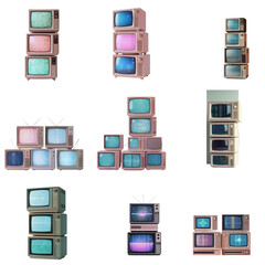Vintage television sets stacked in creative arrangements retro tvs old technology television sets nostalgic design