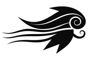 Abstract Black Design Featuring Wavy Lines, a Pointed Shape, and Swirls on the Top Right