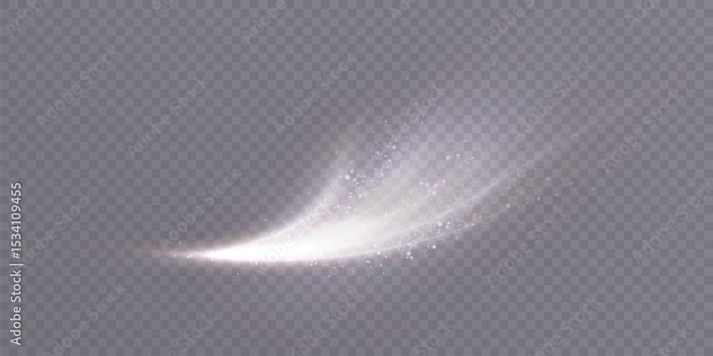 Poster Bright comet light stream with soft glow and sparkling particles. Light effect vector