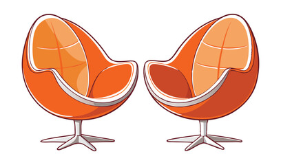 Photo of two vibrant orange egg chairs, isolated on white background, offer a modern and stylish seating solution