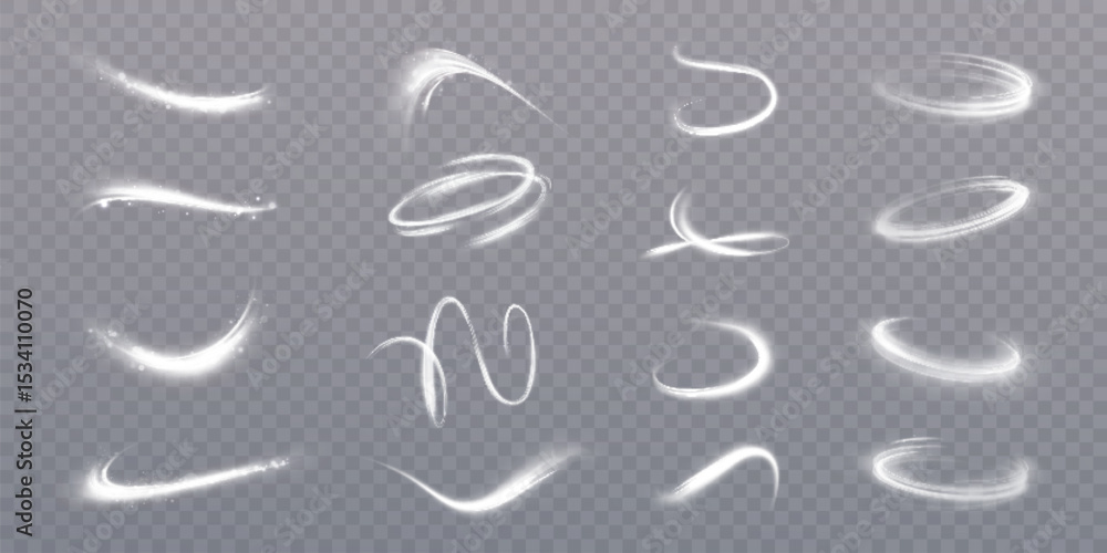 Aufkleber set of bright swirls of light traces from bright shimmer. bright light effect isolated on transparen