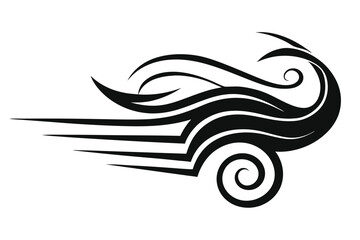 Abstract Black Swirl Design with Lines and Curved Shapes Flowing to the Left Side